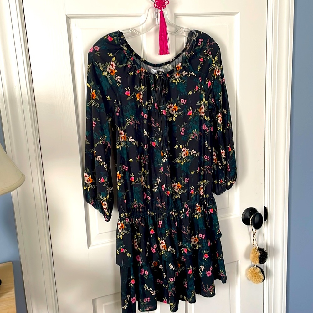 SIPER FEMME necktie dropwaist floral, green ruffle, mini dress, so romantic 💘